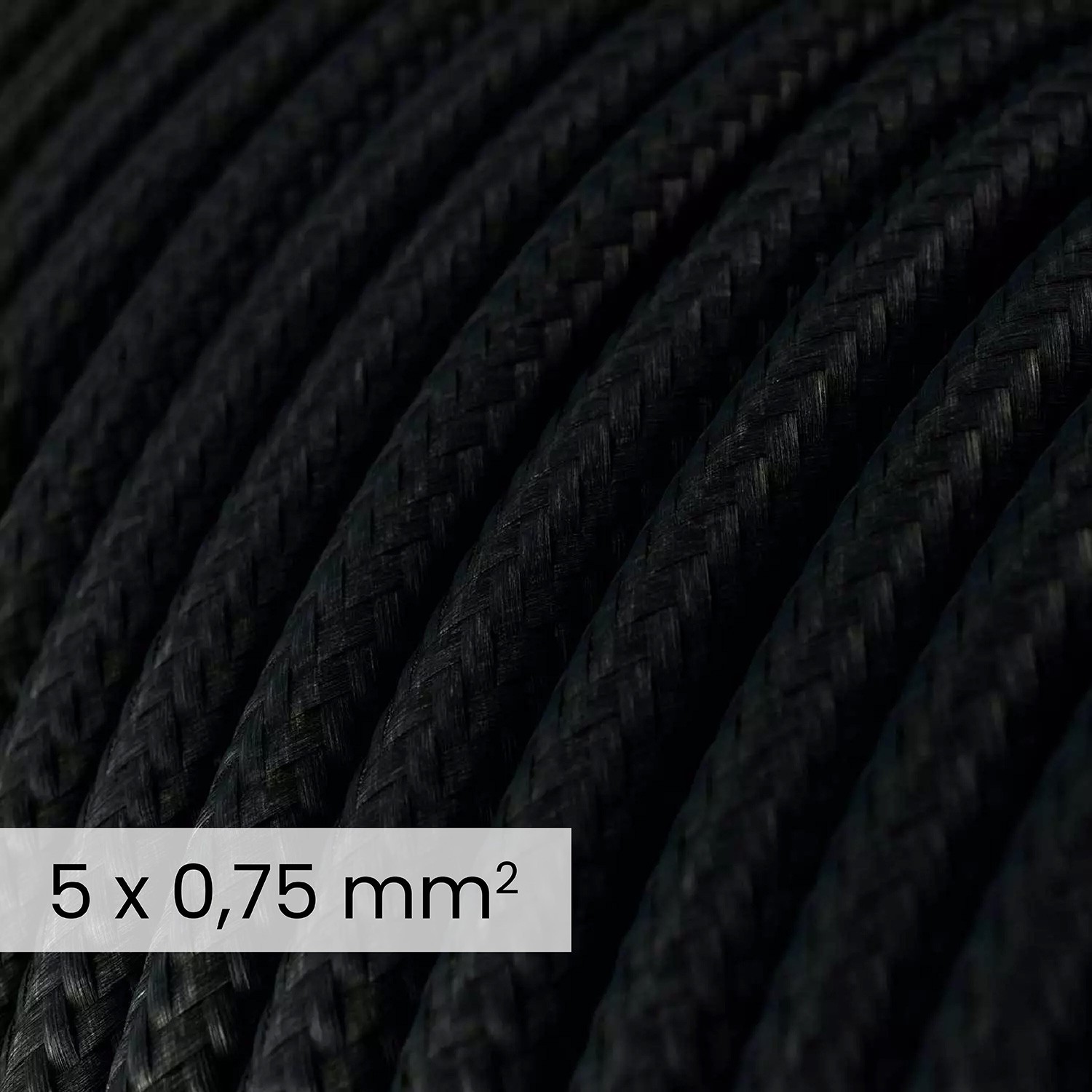 Câble électrique DALI en textile 5x0.75 mm² en Noir de Carbone - Câble d'éclairage rond flexible RM04