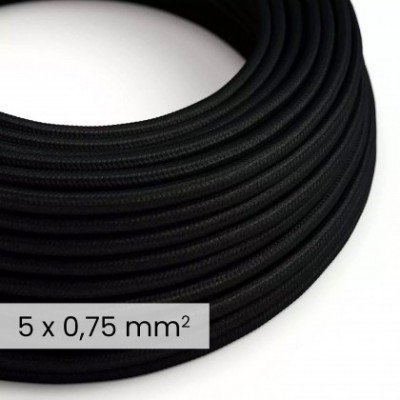 Câble électrique DALI en textile 5x0.75 mm² en Noir de Carbone - Câble d'éclairage rond flexible RM04