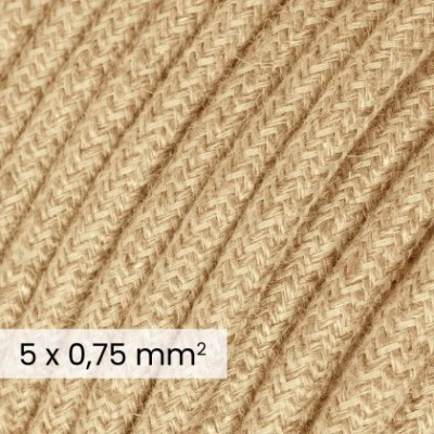 Câble électrique DALI en textile 5x0,75 mm² en Jute Naturel - Câble en tissu naturel pour l'éclairage design RN06