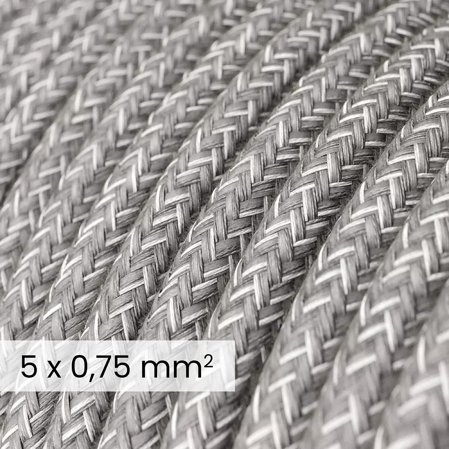 Cavo elettrico tessile DALI 5x0.75 mm² lino grigio melange - Cavo decorativo per impianti luce RN02