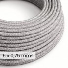 Câble électrique DALI en textile 5x0,75 mm² en Lin Mélangé Gris - Câble décoratif pour installations d'éclairage RN02
