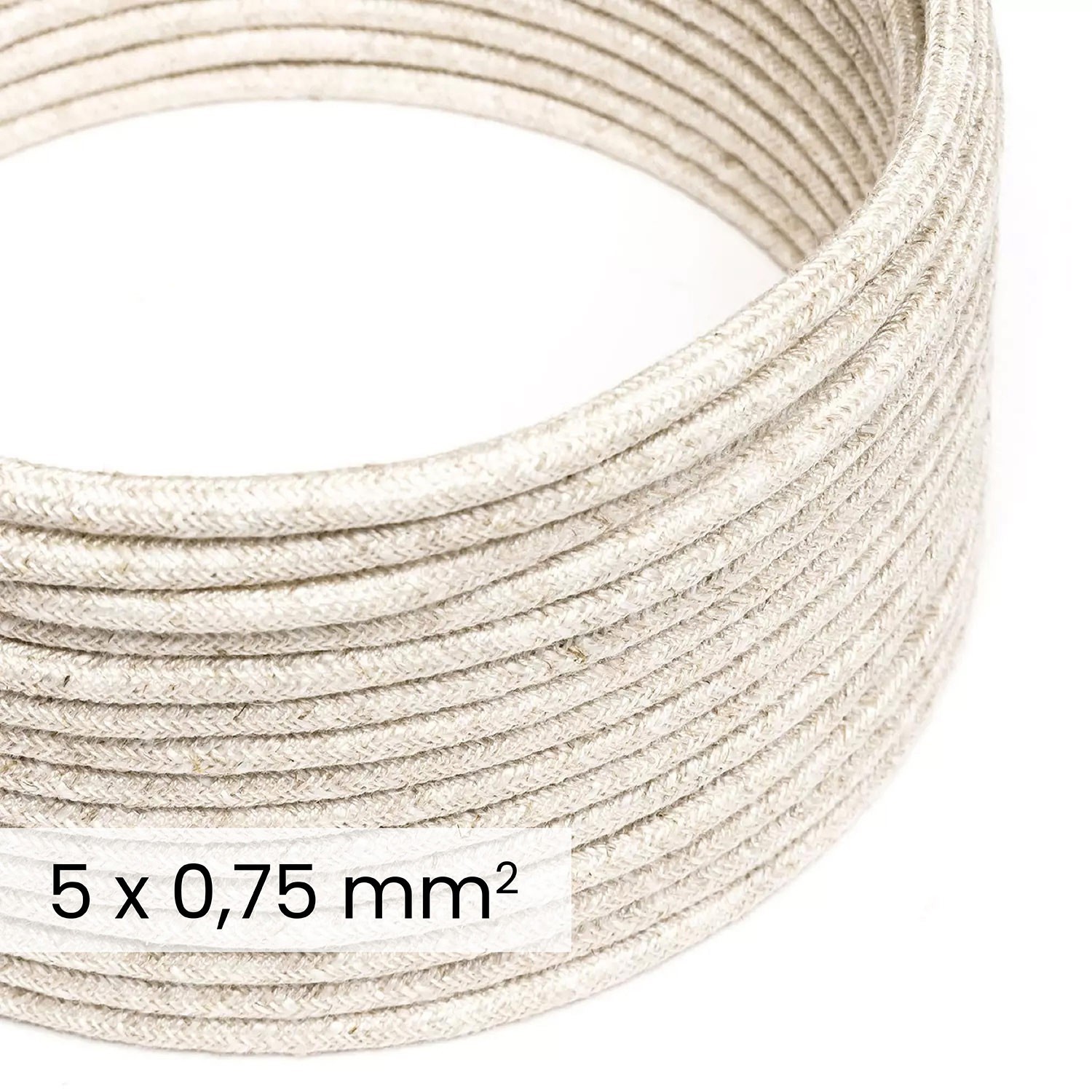 Câble électrique DALI en textile 5x0.75 mm² en Lin Blanc Naturel - Câble pour éclairage design RN01