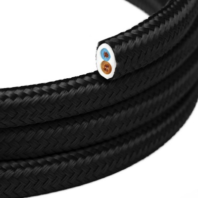 Câble plat textile Noir Charbon Brillant - PM04