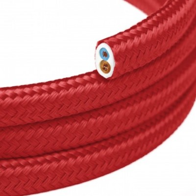 Flaches, mit Stoff überzogenes Beleuchtungskabel Feuerrot glänzend - PM09