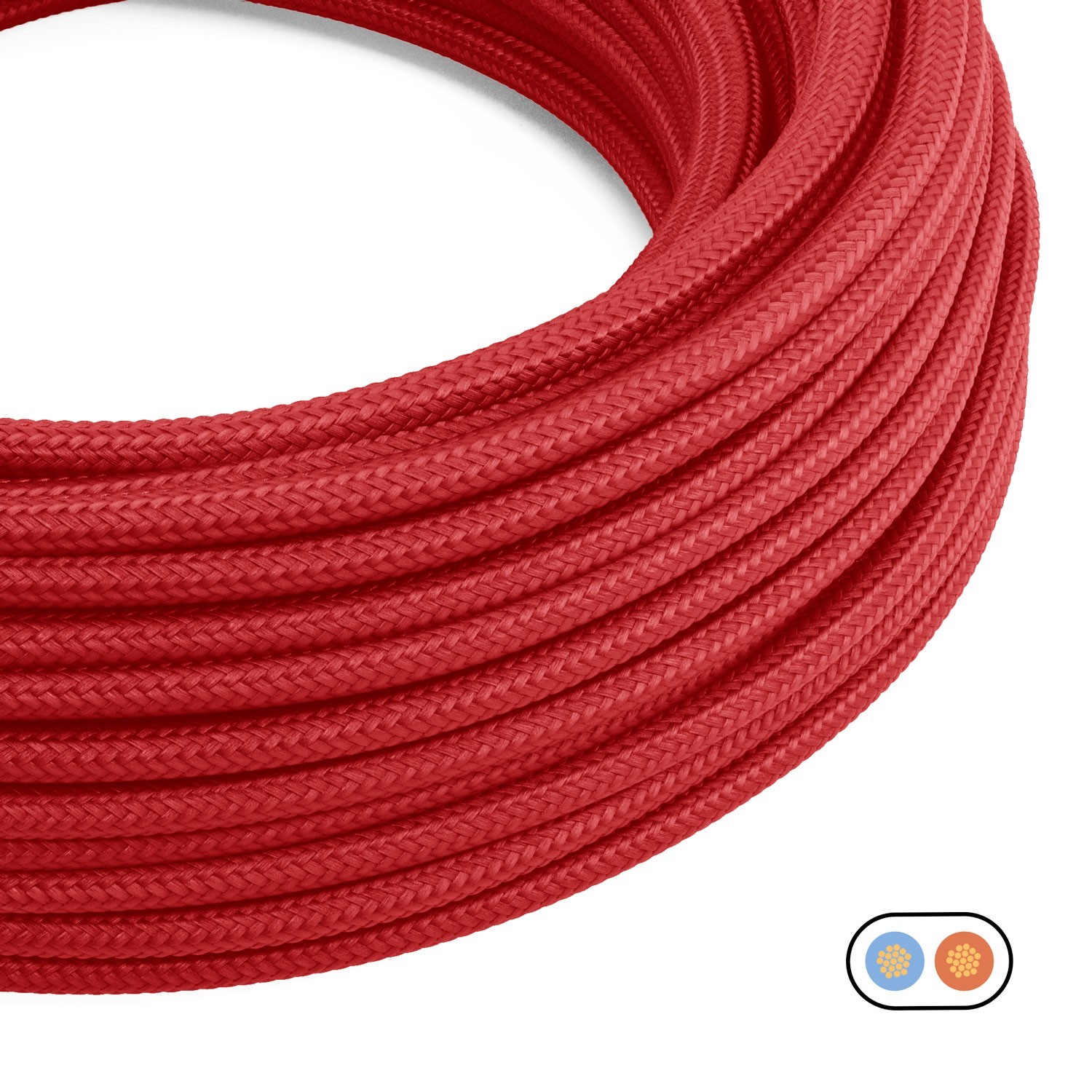 Câble d'éclairage recouvert de textile plat Rouge Feu Brillant - PM09