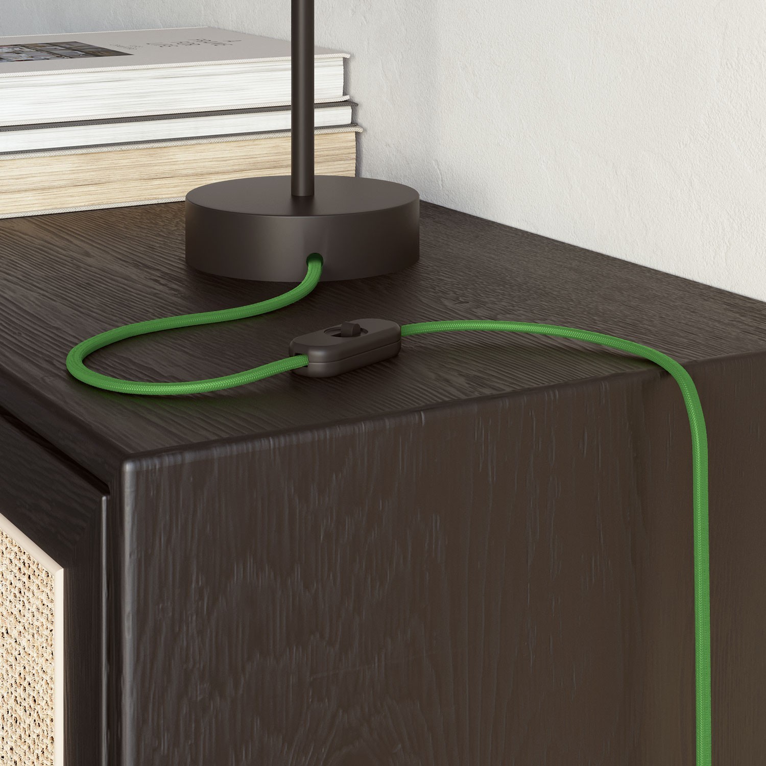 Flacher, mit glänzendem Stoff überzogener Elektrodraht Limettengrün - PM18