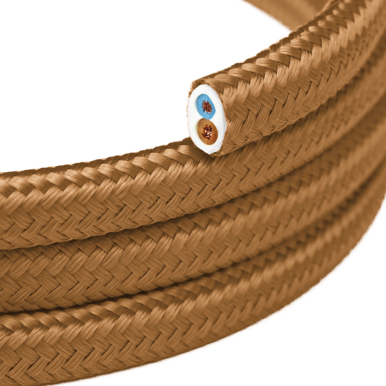 Flaches, mit Whisky-farbenem Stoff überzogenes Elektrokabel - PM22