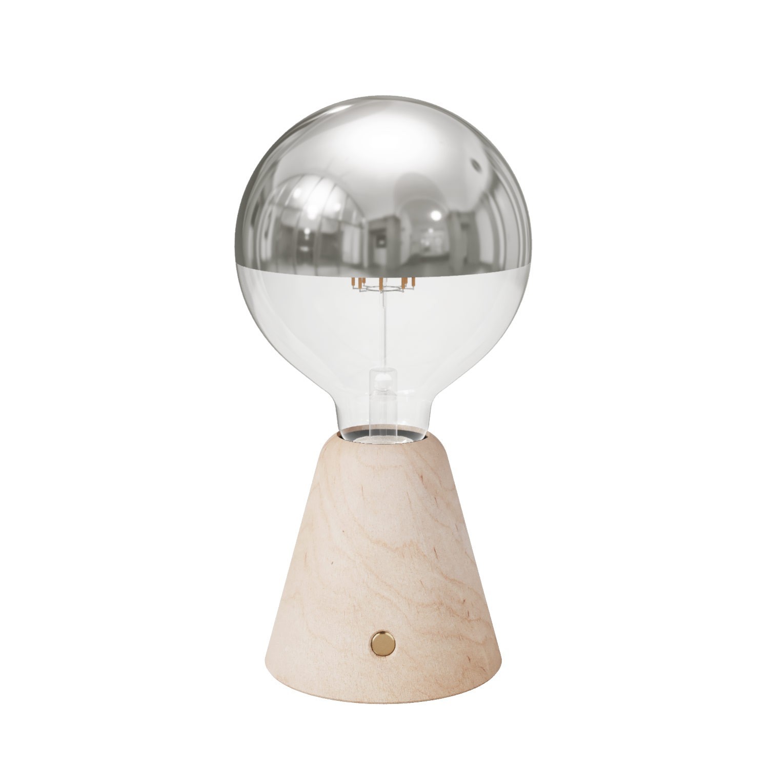 Tragbare, wiederaufladbare LED Leuchte Cabless01 mit Globe Glühbirne mit silberfarbener Kopfspiegelung