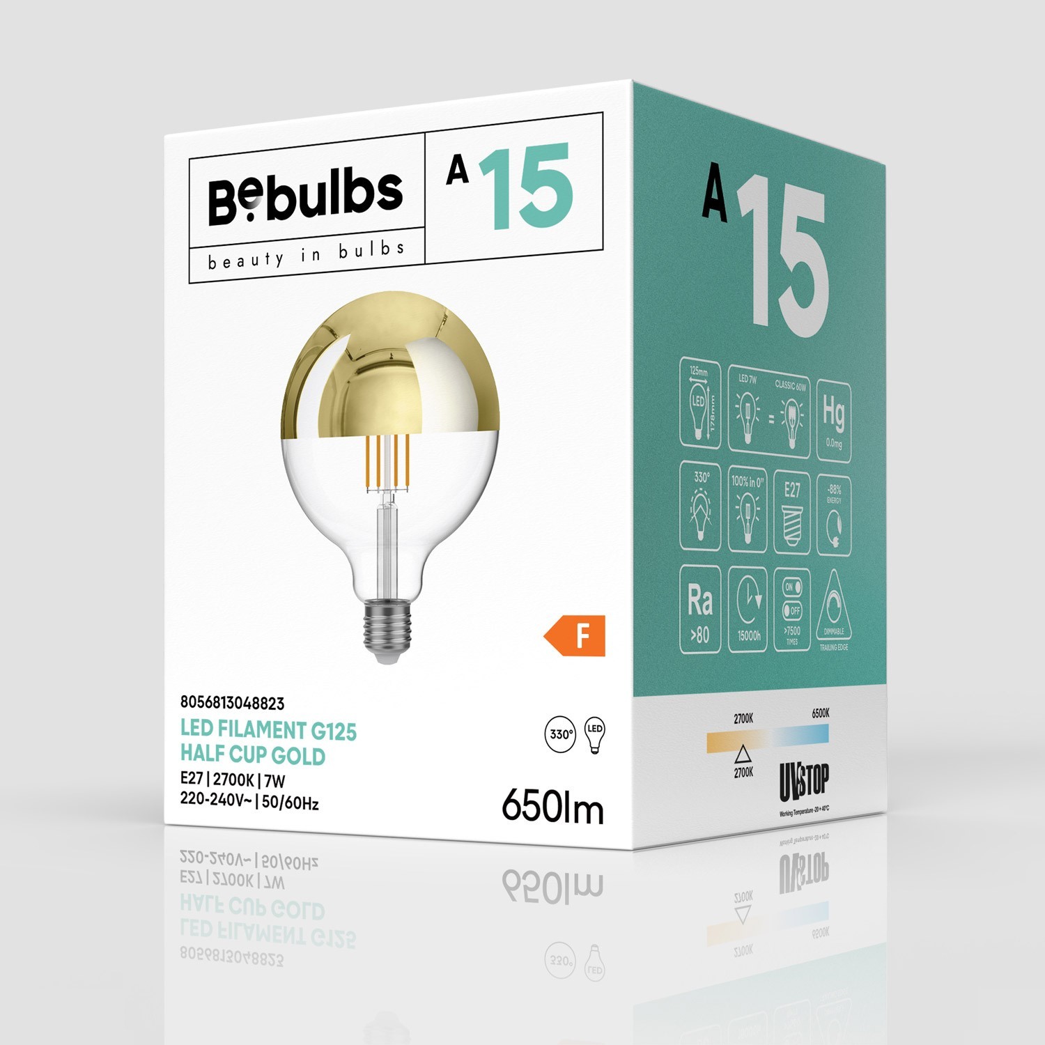 Ampoule LED Demi Sphère Or Globe G125 7W 650Lm E27 2700K Dimmable - A15