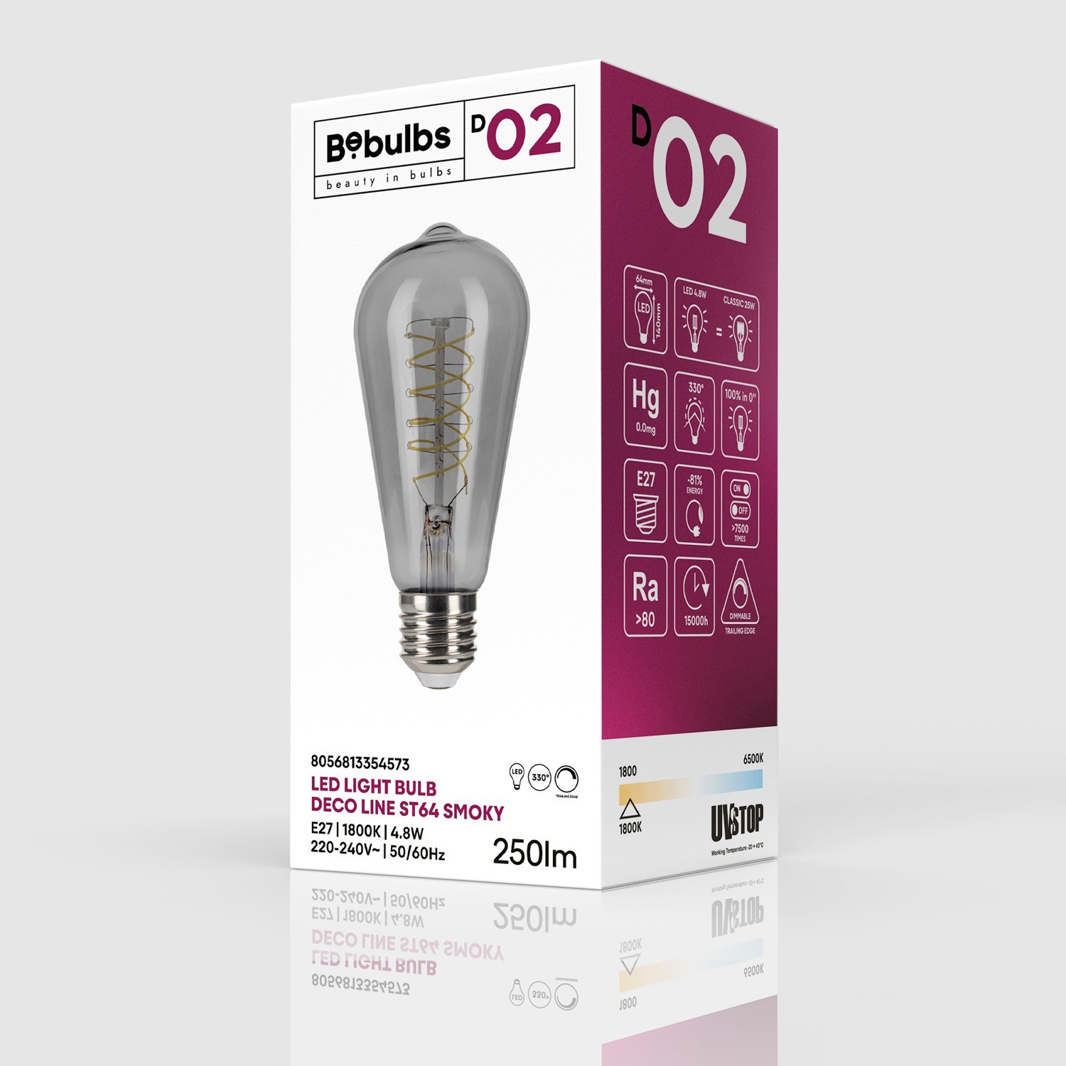 Ampoule LED Smoky Edison ST64 4,8W 250Lm E27 1800K Dimmable - D02