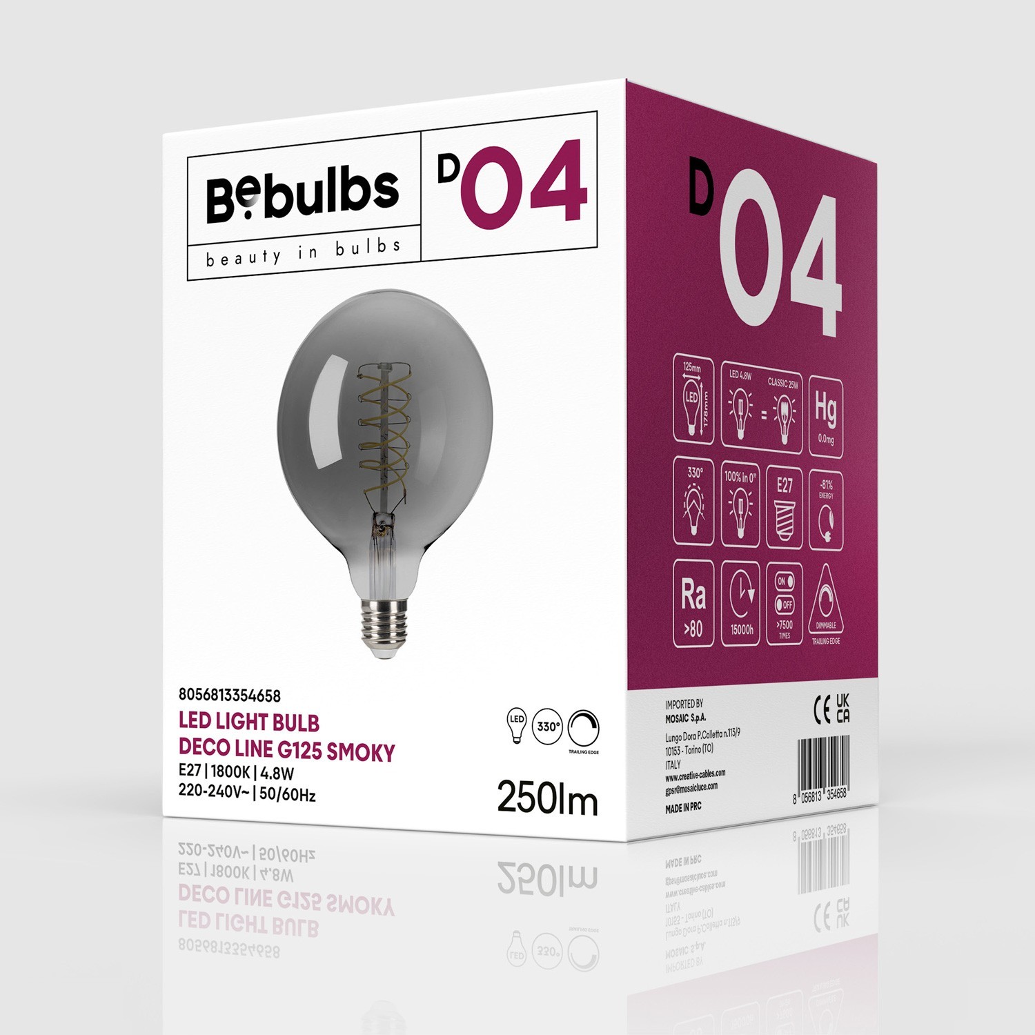 Ampoule LED Smoky Globo G125 4,8W 250Lm E27 1800K Dimmable - D04