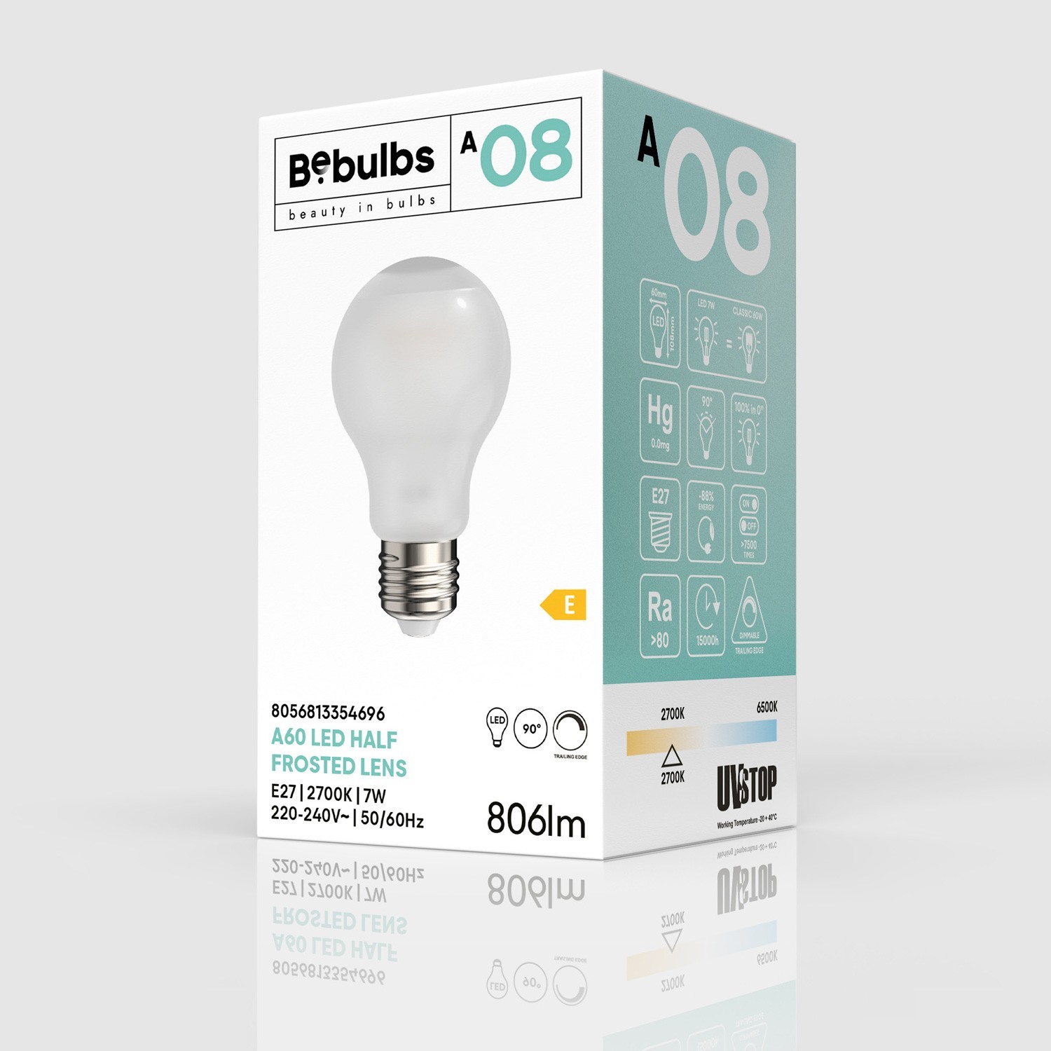 LED-Glühbirne Halb Mattierte Linse Tropfen A60 7W 806Lm 2700K Dimmerbar - A08