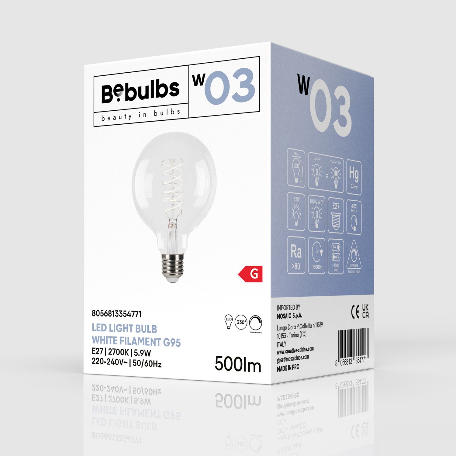 Ampoule LED Filament Blanc Globe G95 5,9W 500Lm E27 2700K Dimmable - W03