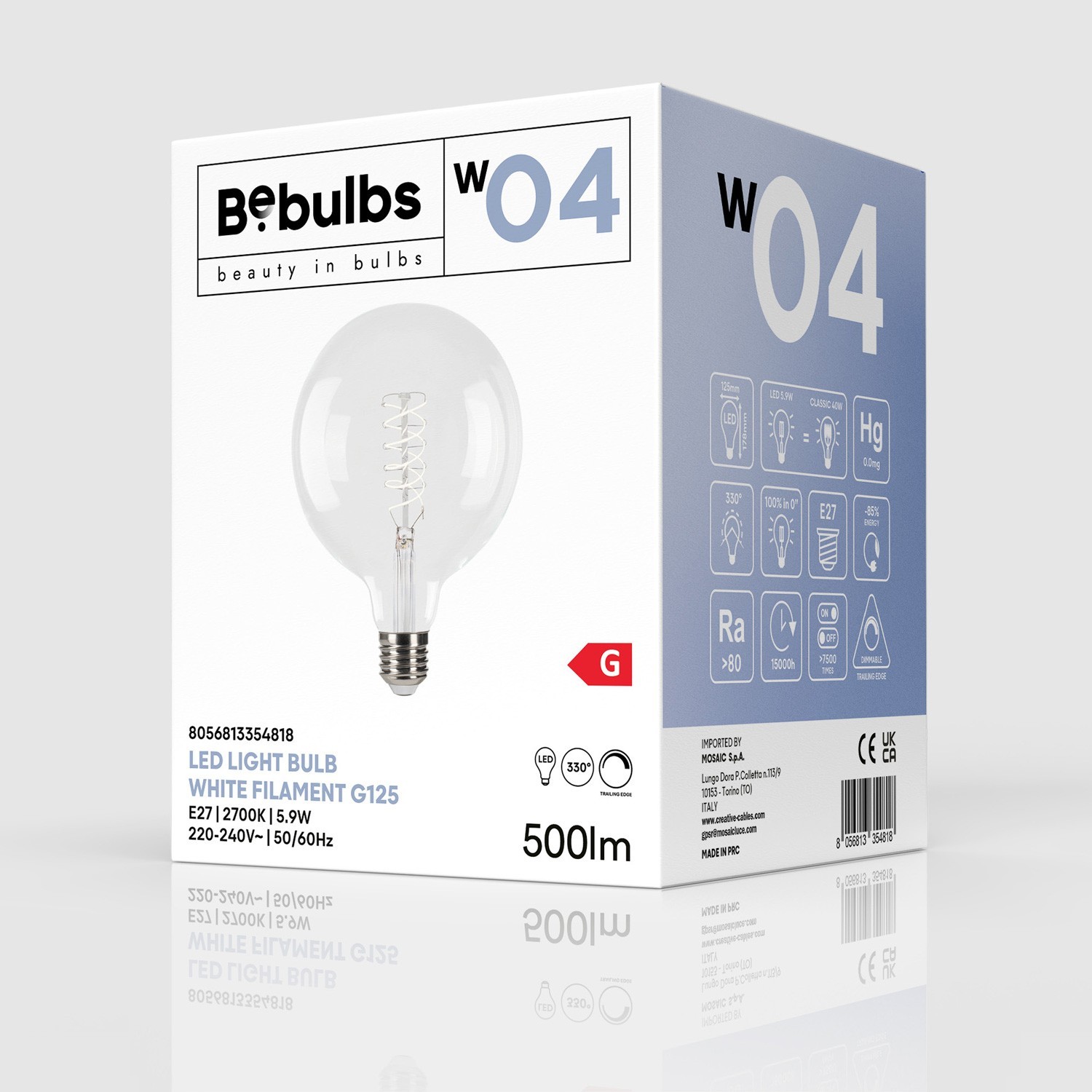 LED Glühbirne Weiß Globo G125 5,9W 500Lm E27 2700K Dimmbare - W04