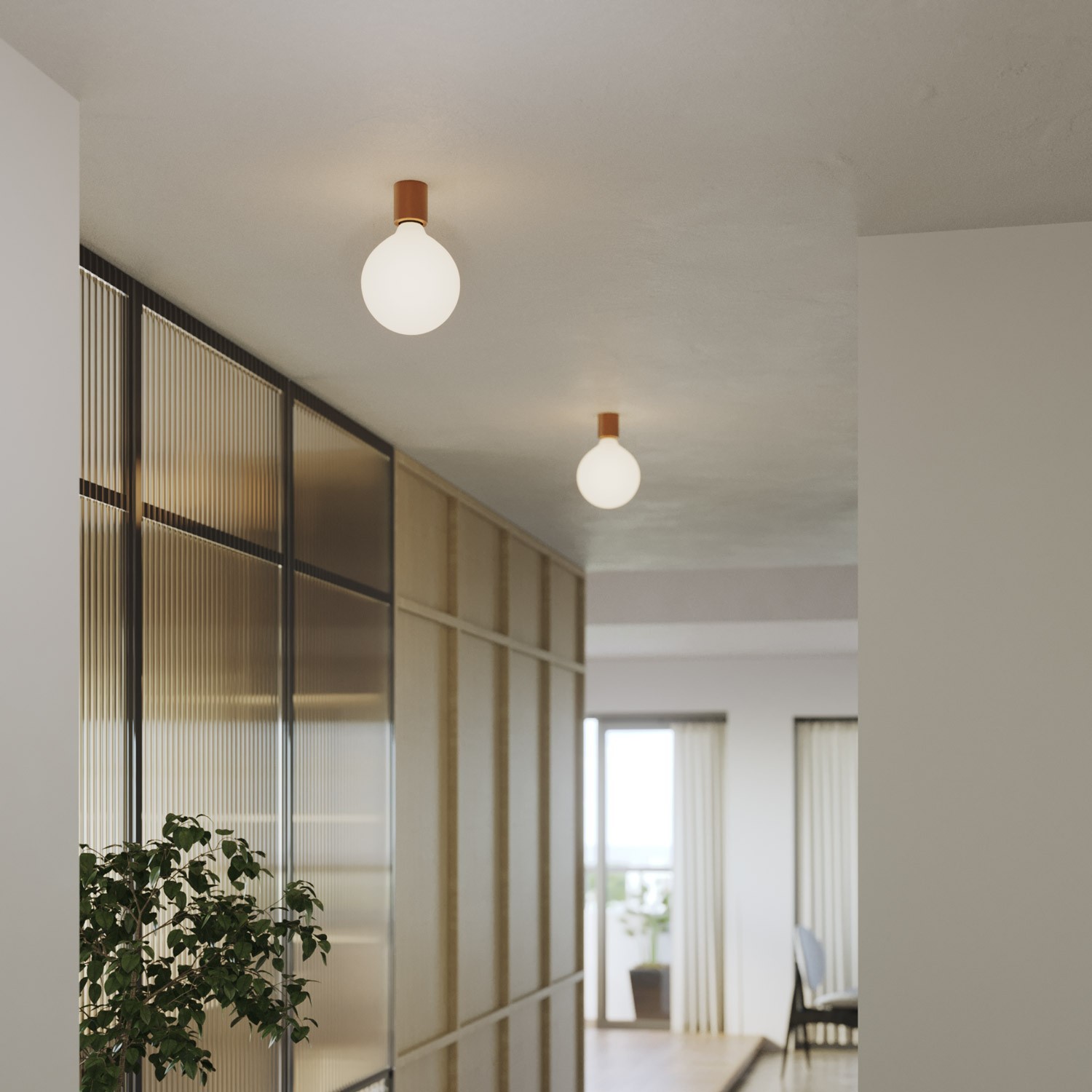Wandleuchte aus Metall mit Globuslampe in Porzellanoptik