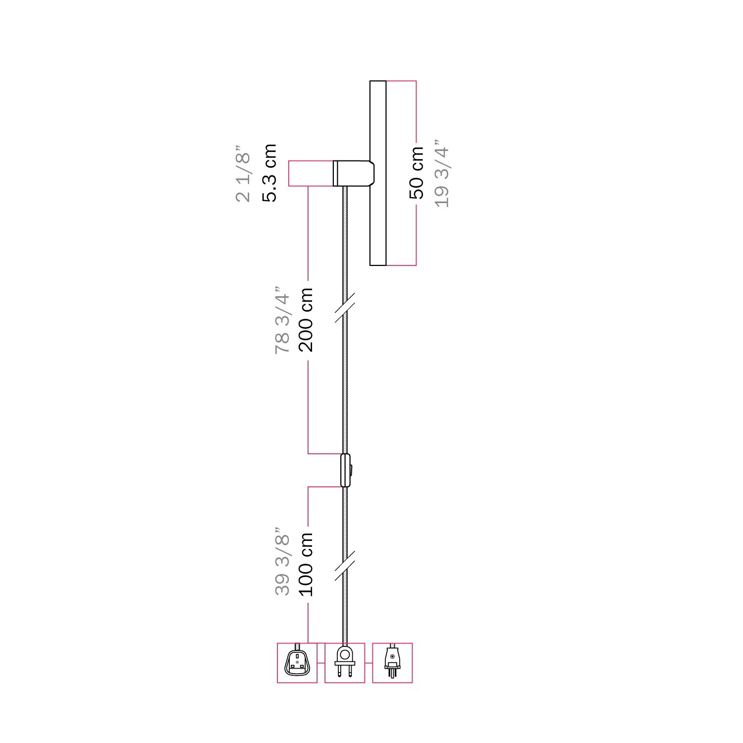 Lampe mit Stecker, Metallfinish und linearer LED S14d-Lampe