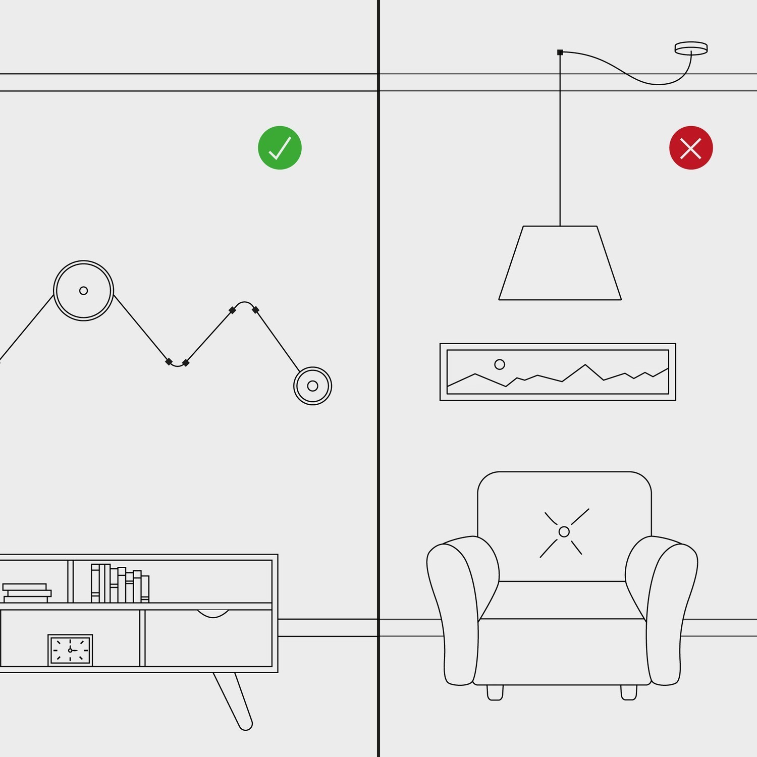 Set mit 4 Cube Clip - Mini-Wandhalterungen für Textilkabel