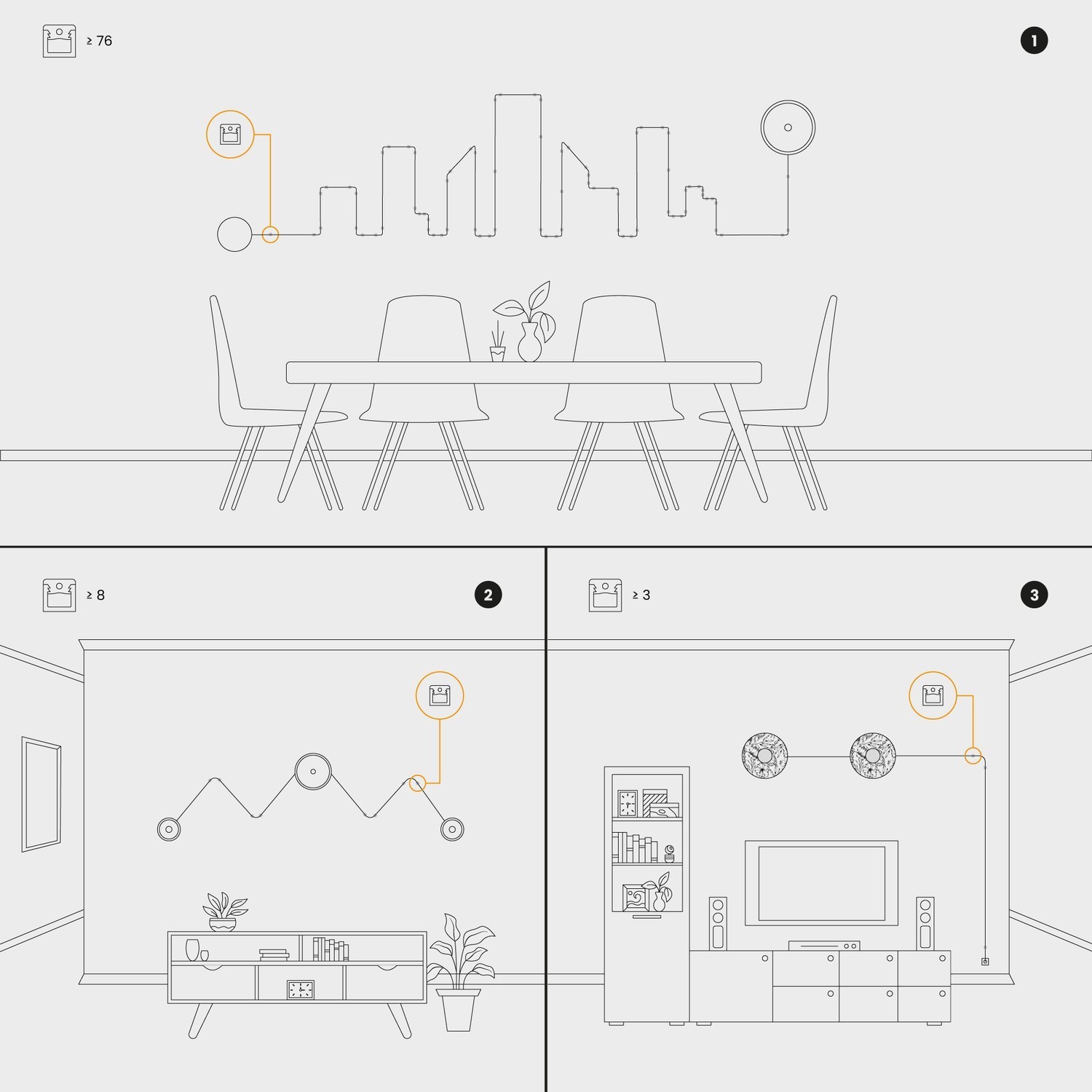Set mit 4 Cube Clip - Mini-Wandhalterungen für Textilkabel