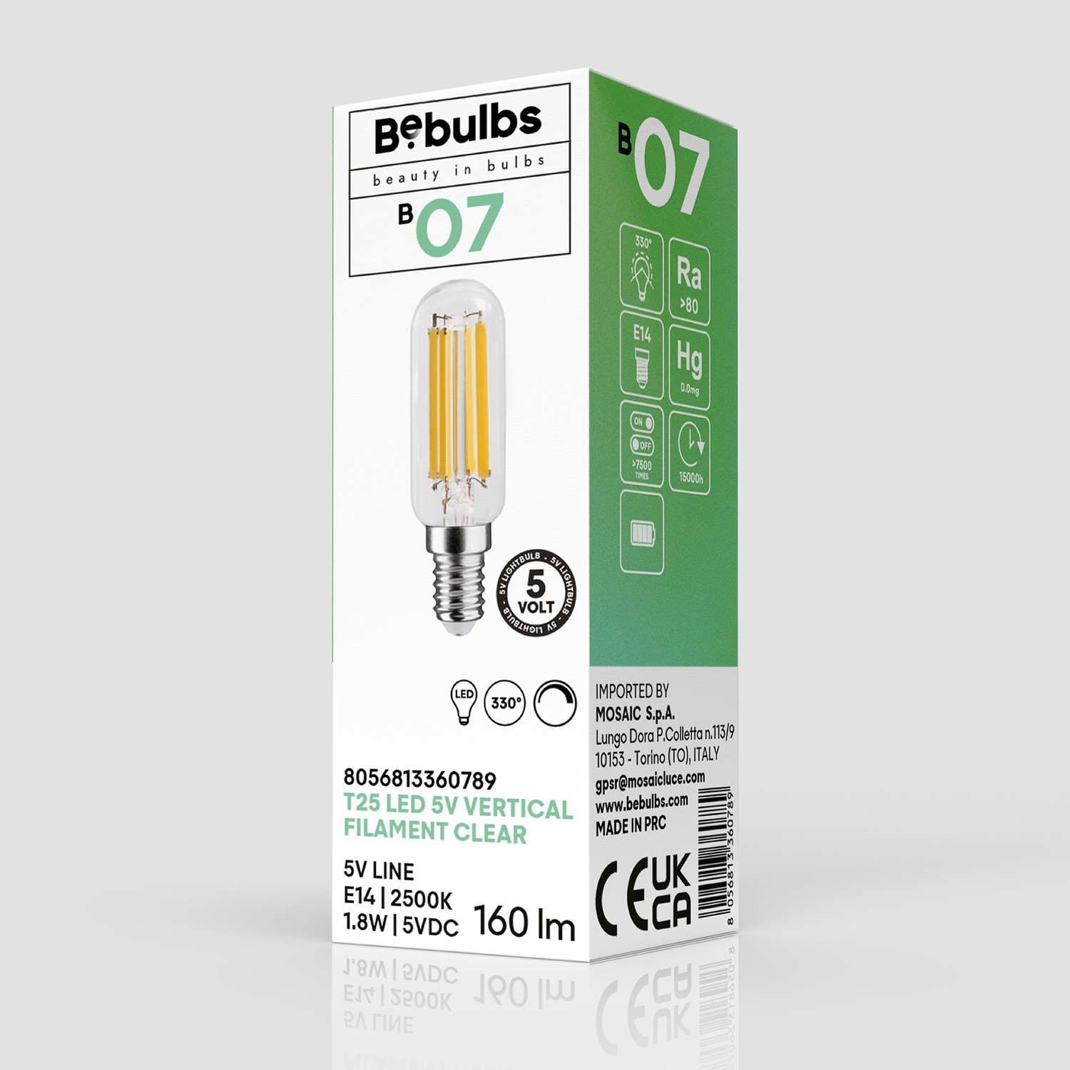 Ampoule LED Transparente Ligne 5V Tubulaire T25 1,8W 160Lm E14 2500K Dimmable - B07