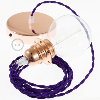 Lampe suspension pour Abat-jour câble textile Effet Soie Violet TM14