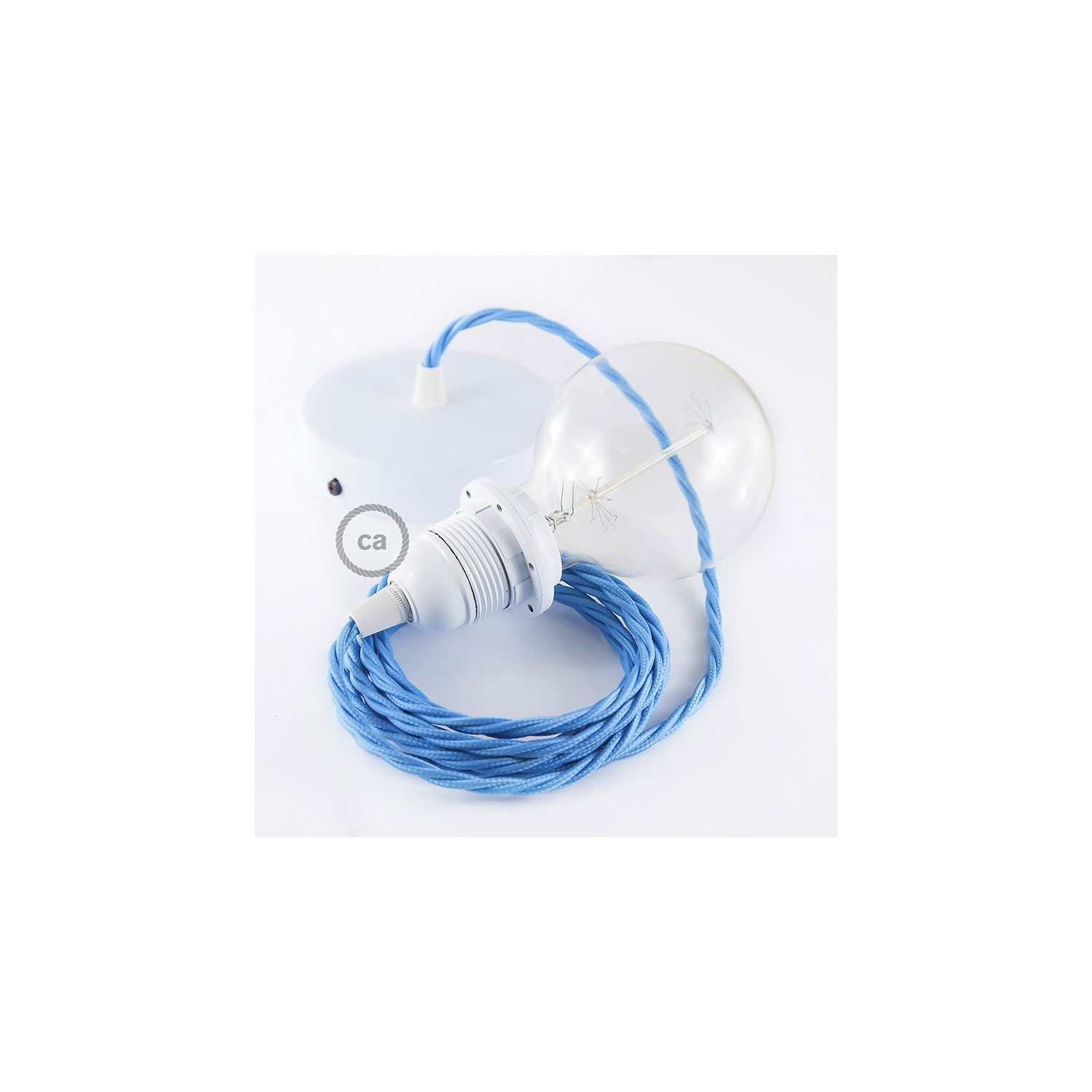 Lampe suspension pour Abat-jour câble textile Effet Soie Turquoise TM11