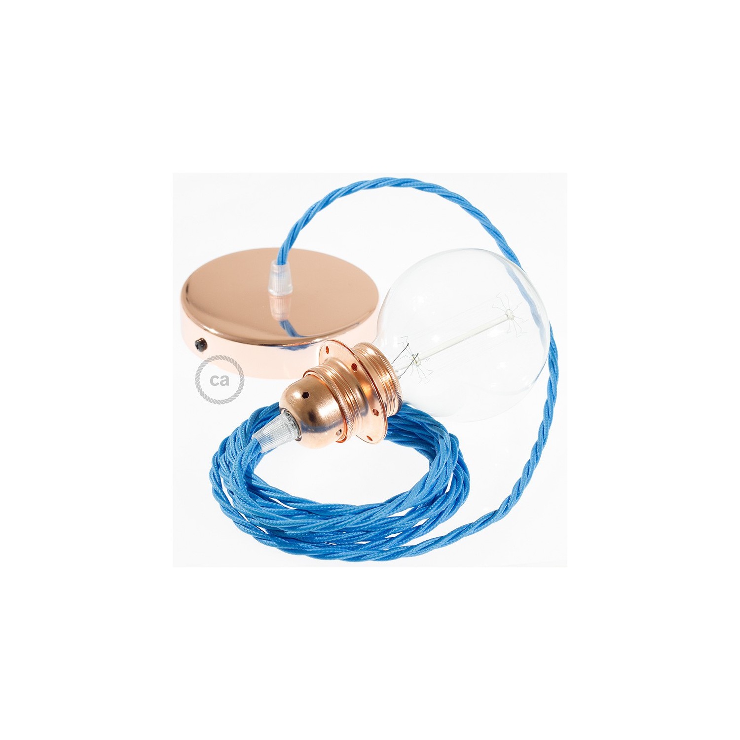 Lampe suspension pour Abat-jour câble textile Effet Soie Turquoise TM11