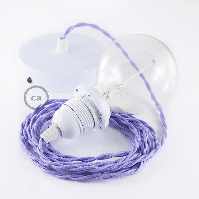 Lampe suspension pour Abat-jour câble textile Effet Soie Lilas TM07