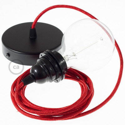 Pendel per paralume, lampada sospensione cavo tessile Glitterato Rosso RL09