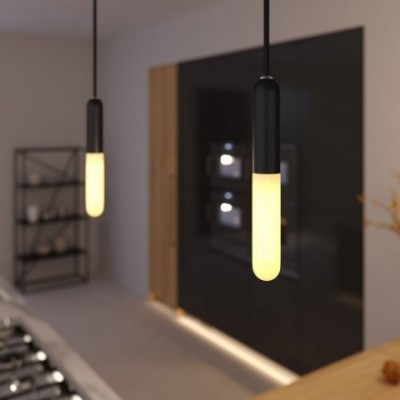 Pendelleuchte inklusive Glühbirne, Textilkabel, E14 P-Light Lampenfassung und Metall-Zubehör - Made in Italy