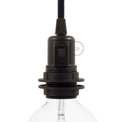 Thermoplastisches E27-Lampenfassungs-Kit mit Doppelklemmring und Kippschalter für Lampenschirme - Schwarz