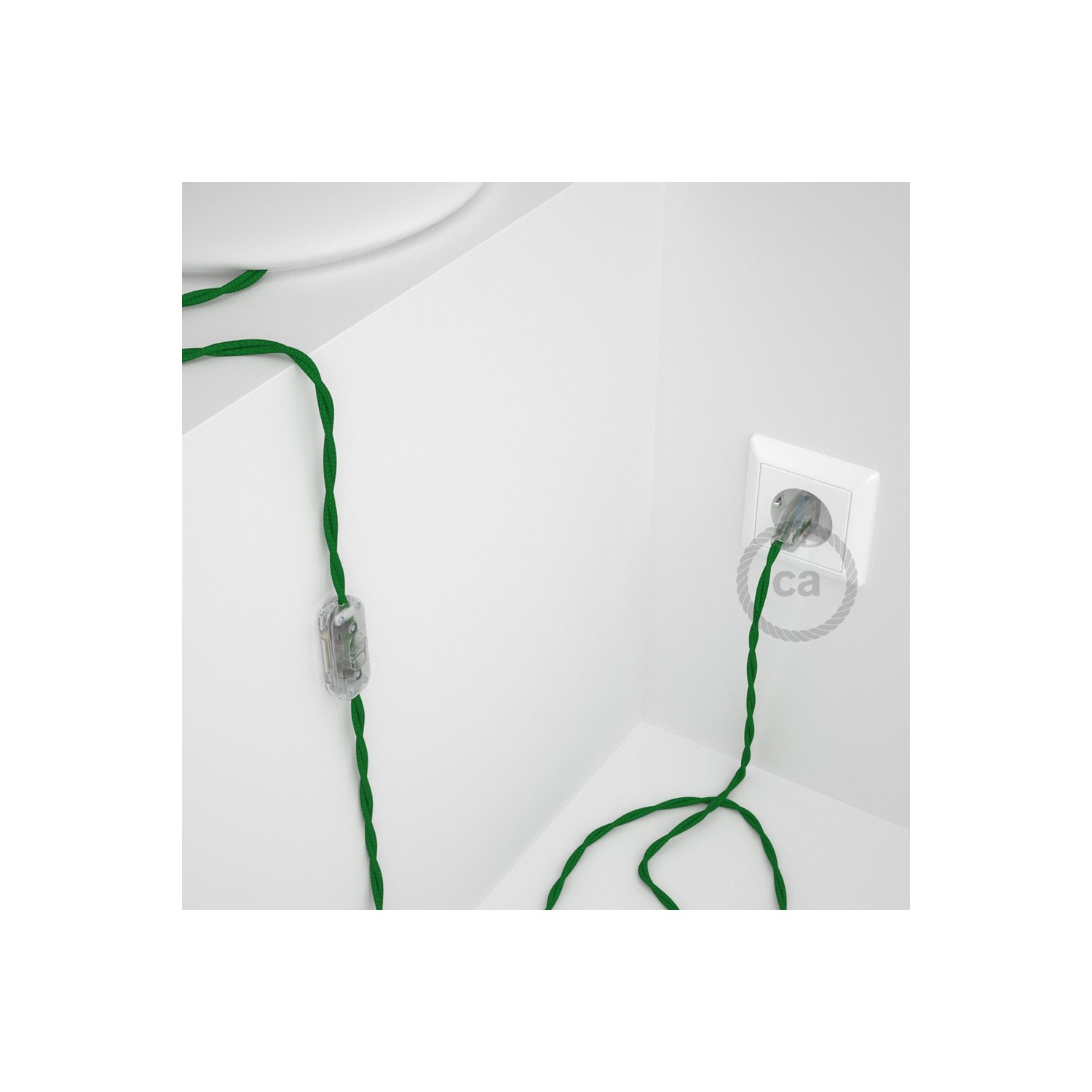 Cablaggio per lampada, cavo TM06 Effetto Seta Verde 1,80 m. Scegli il colore dell'interruttore e della spina.