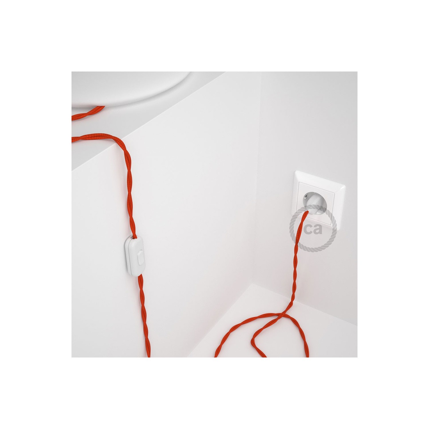 Cablaggio per lampada, cavo TM15 Effetto Seta Arancione 1,80 m. Scegli il colore dell'interruttore e della spina.