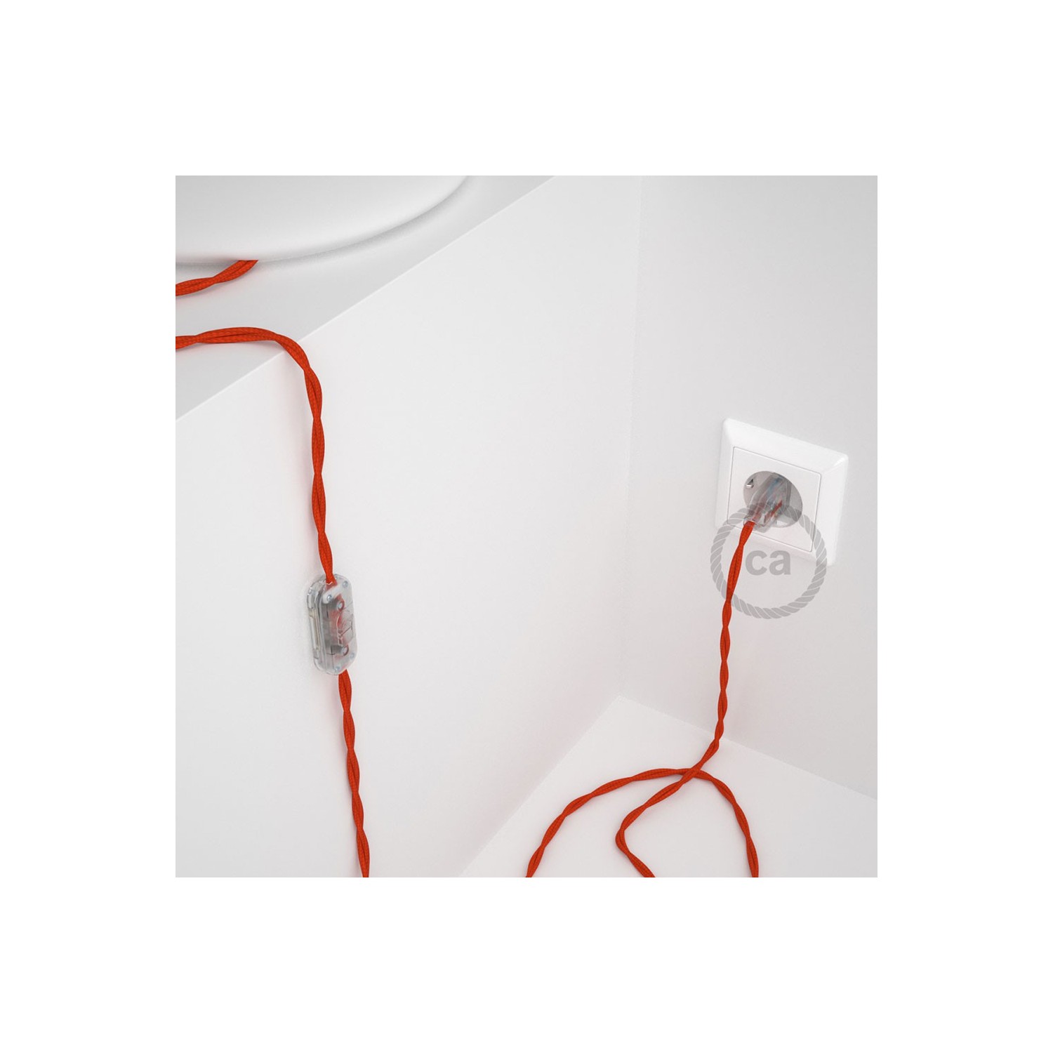 Cablaggio per lampada, cavo TM15 Effetto Seta Arancione 1,80 m. Scegli il colore dell'interruttore e della spina.