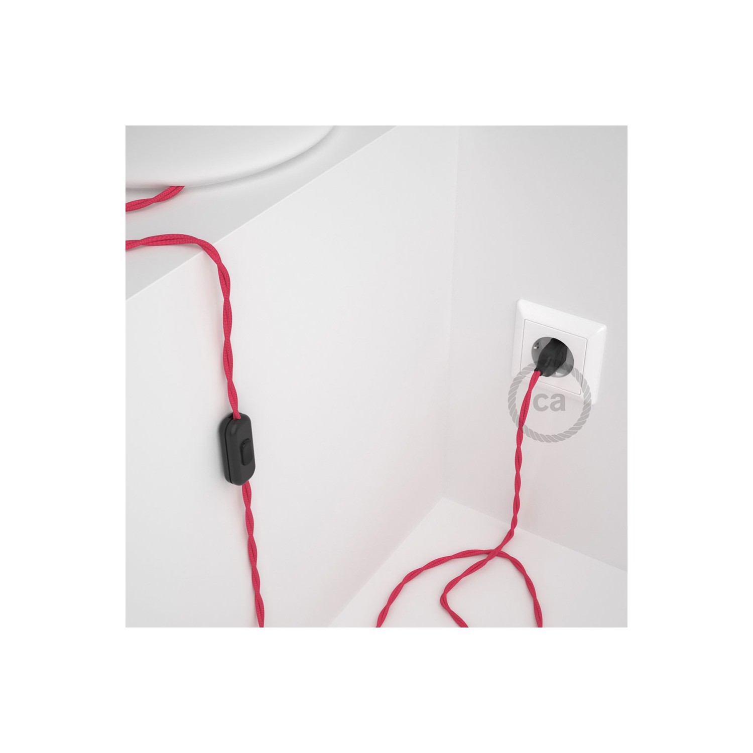 Cordon pour lampe, câble TM08 Effet Soie Fuchsia 1,80 m. Choisissez la couleur de la fiche et de l'interrupteur!