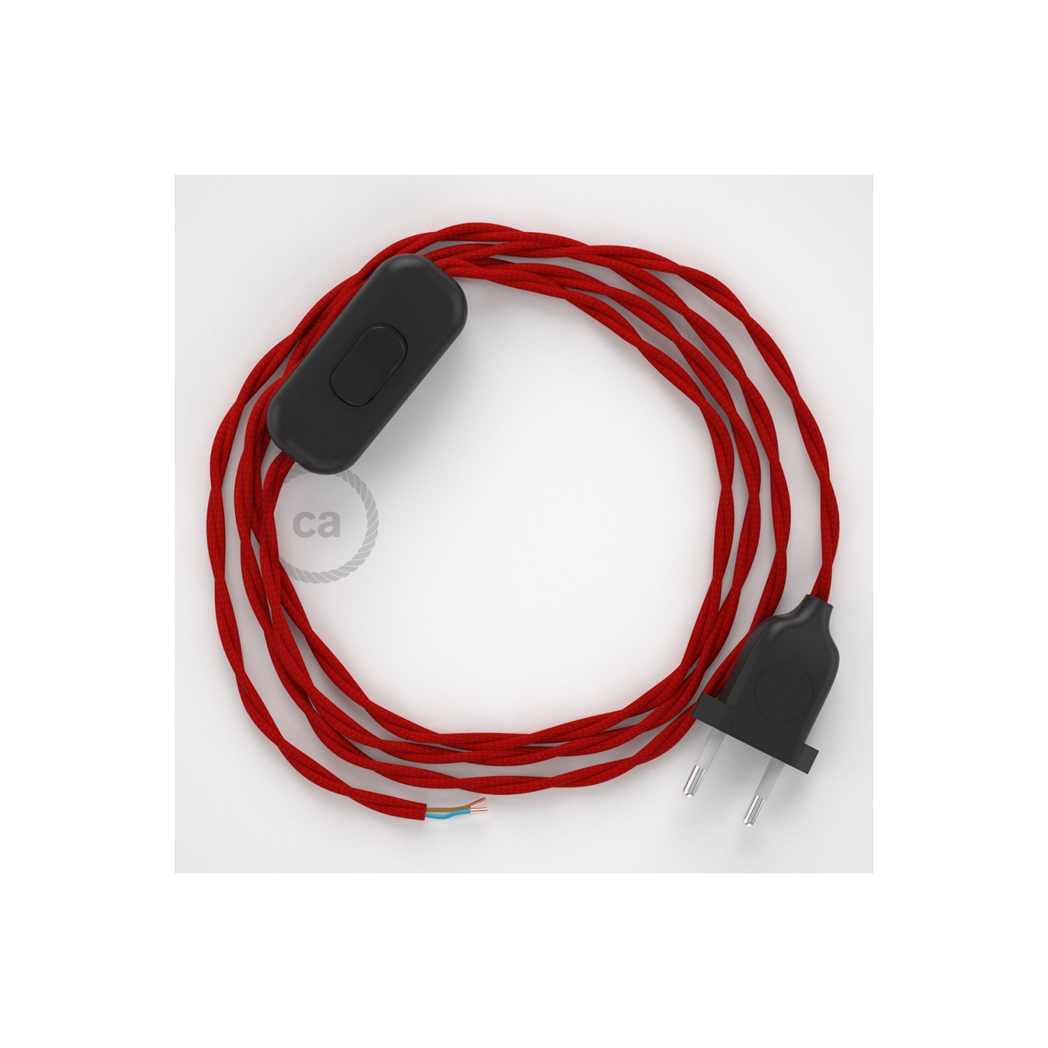 Cordon pour lampe, câble TM09 Effet Soie Rouge 1,80 m. Choisissez la couleur de la fiche et de l'interrupteur!