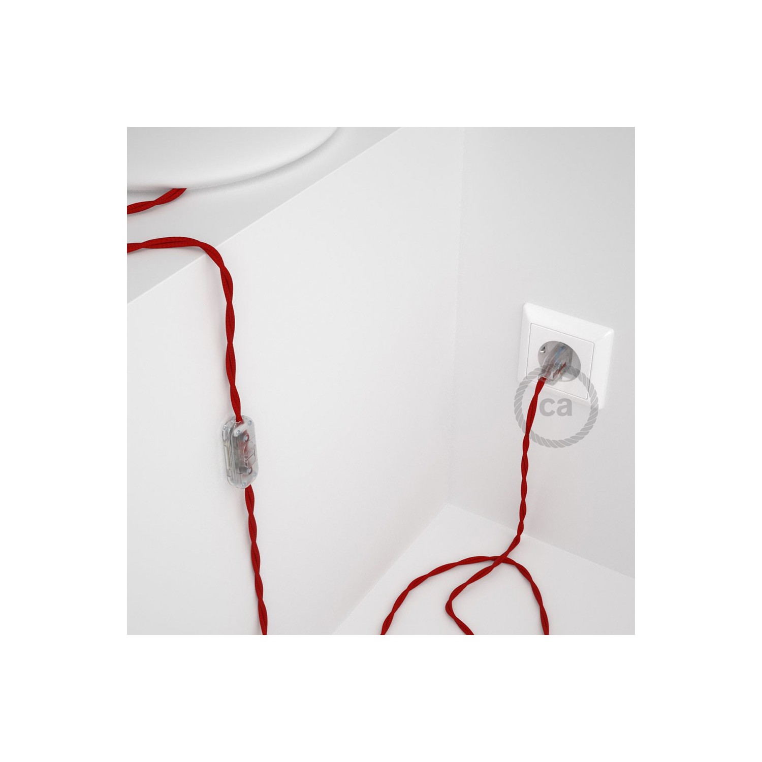 Cablaggio per lampada, cavo TM09 Effetto Seta Rosso 1,80 m. Scegli il colore dell'interruttore e della spina.