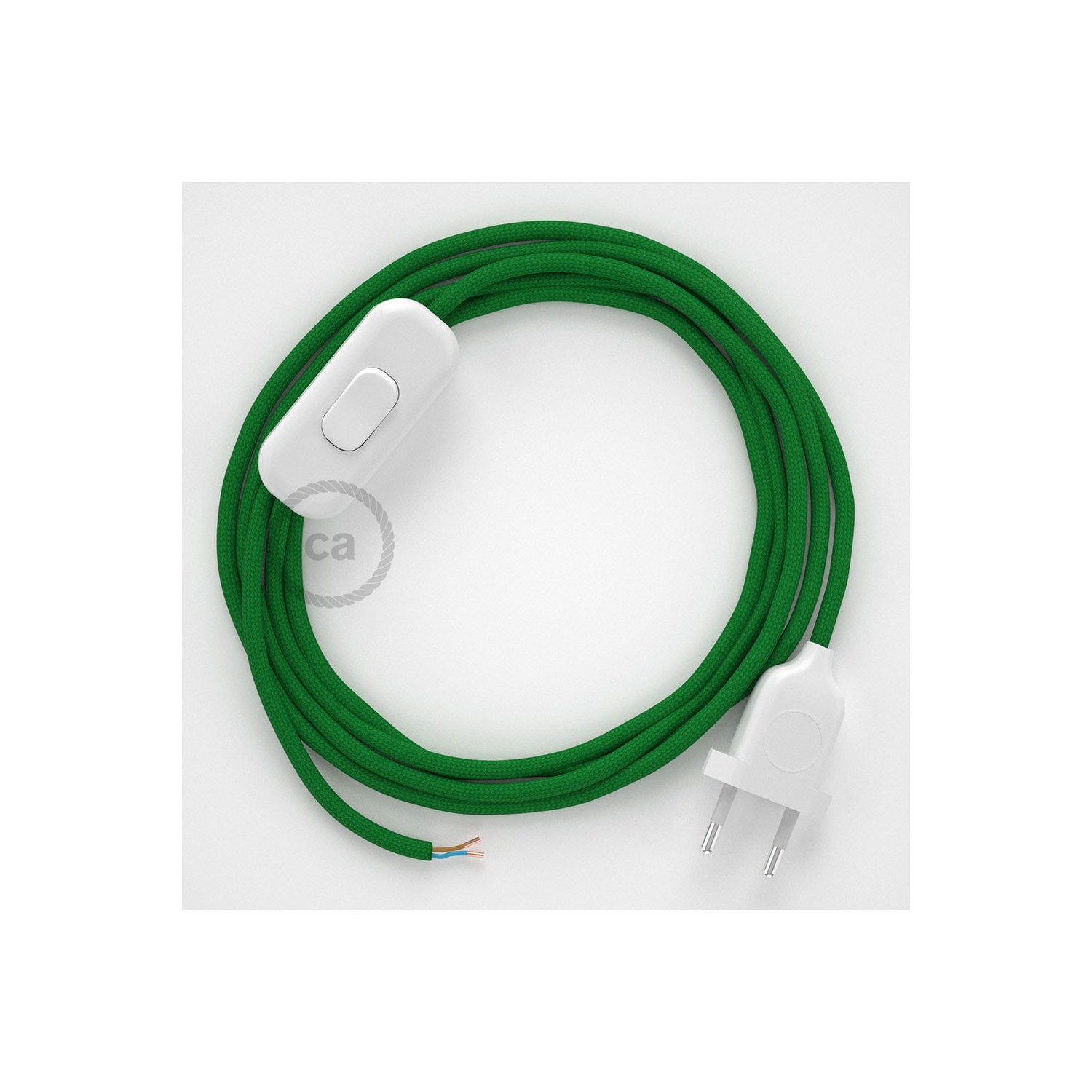 Cordon pour lampe, câble RM06 Effet Soie Vert 1,80 m. Choisissez la couleur de la fiche et de l'interrupteur!