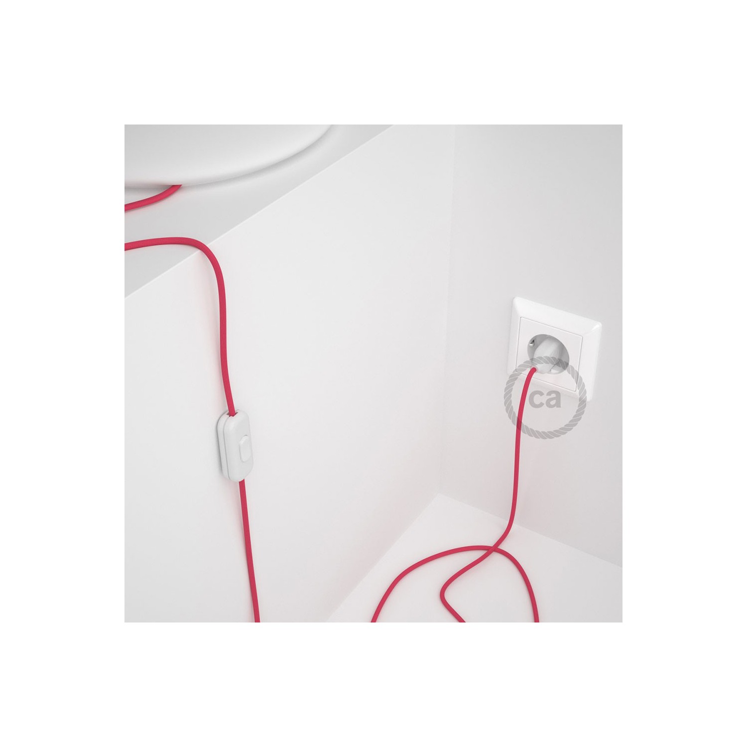 Cordon pour lampe, câble RM08 Effet Soie Fuchsia 1,80 m. Choisissez la couleur de la fiche et de l'interrupteur!