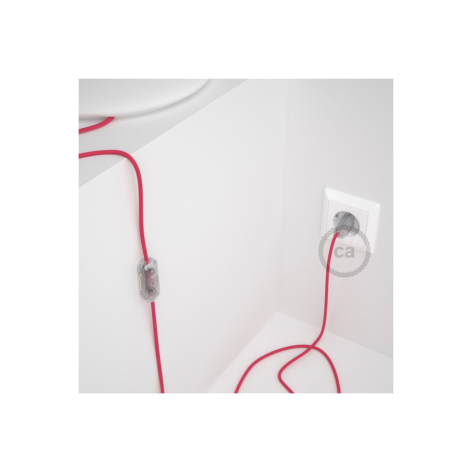 Cordon pour lampe, câble RM08 Effet Soie Fuchsia 1,80 m. Choisissez la couleur de la fiche et de l'interrupteur!