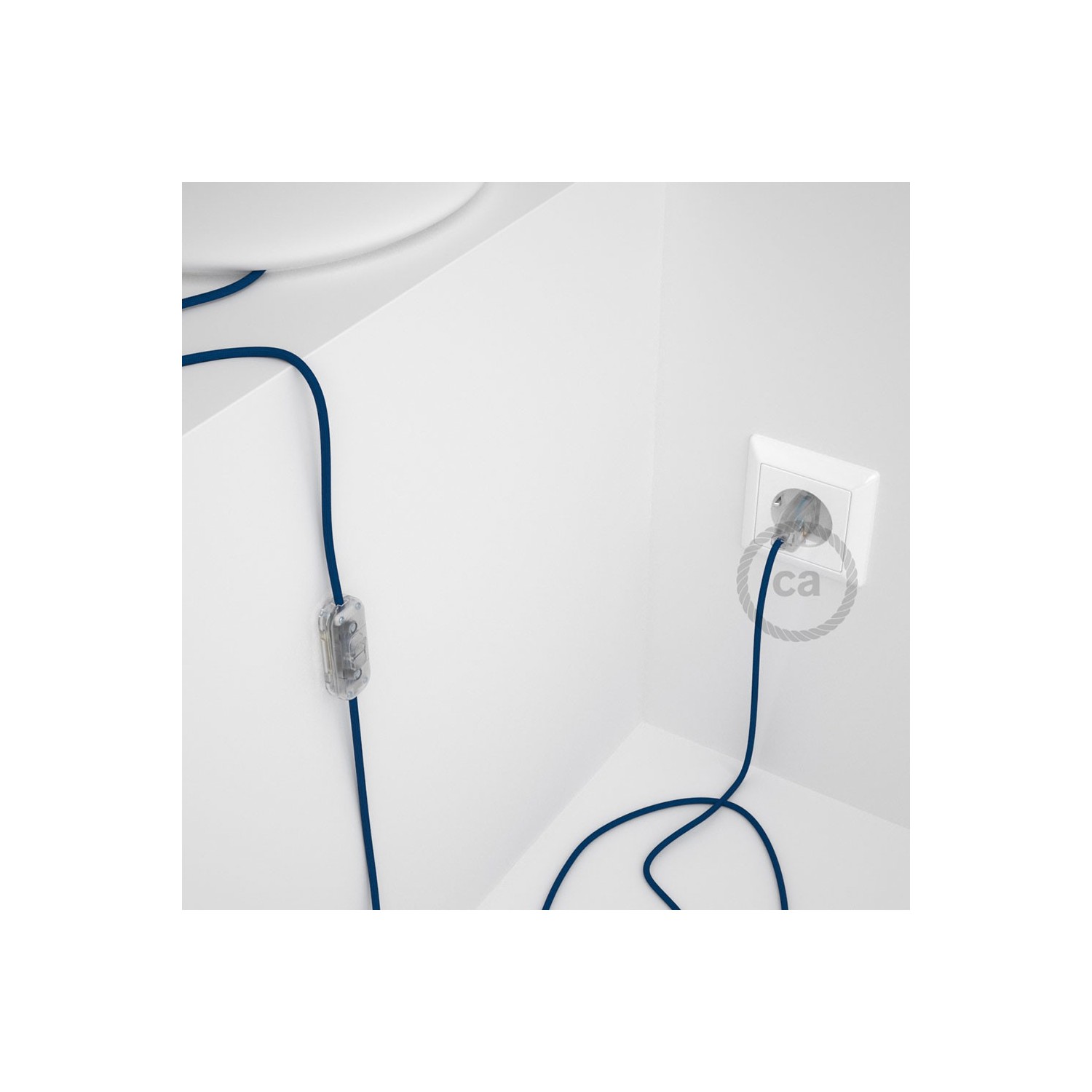 Cordon pour lampe, câble RM12 Effet Soie Bleu 1,80 m. Choisissez la couleur de la fiche et de l'interrupteur!