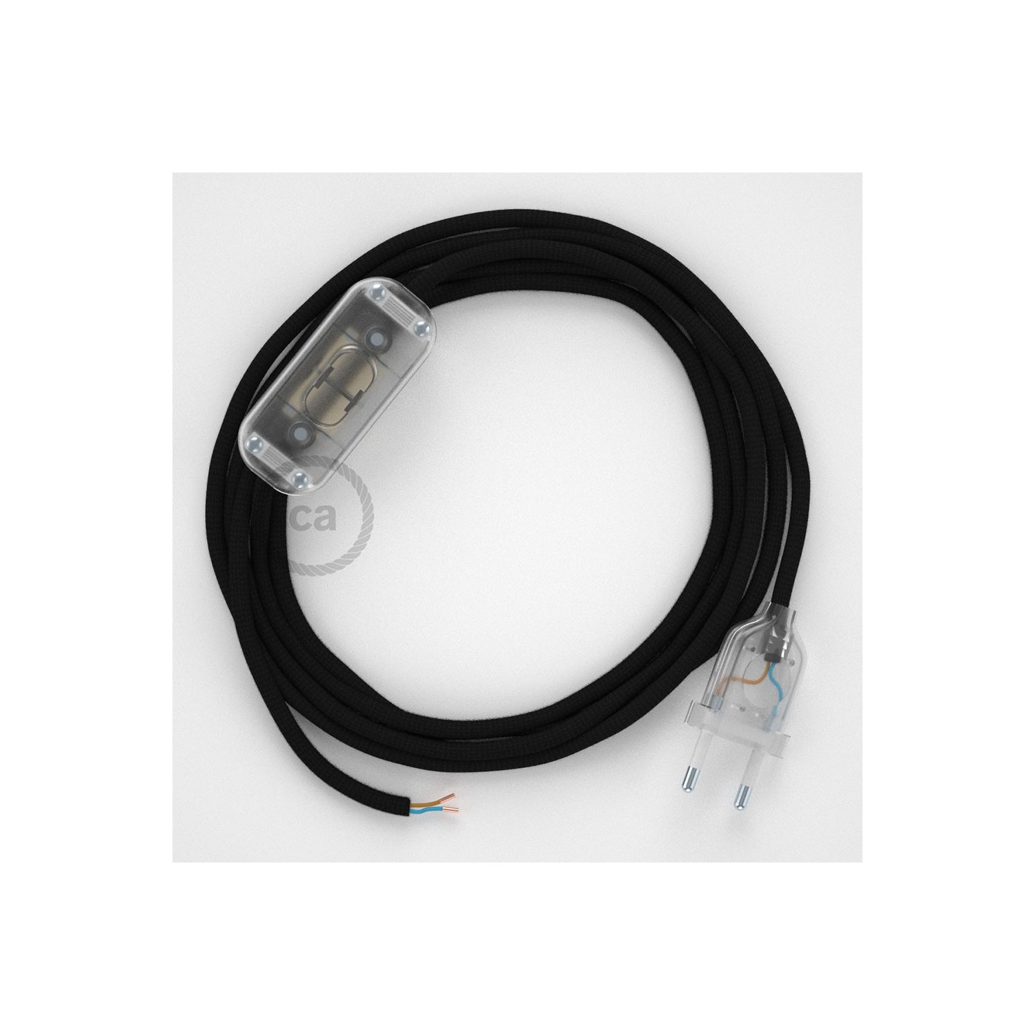 Cordon pour lampe, câble RM04 Effet Soie Noir 1,80 m. Choisissez la couleur de la fiche et de l'interrupteur!