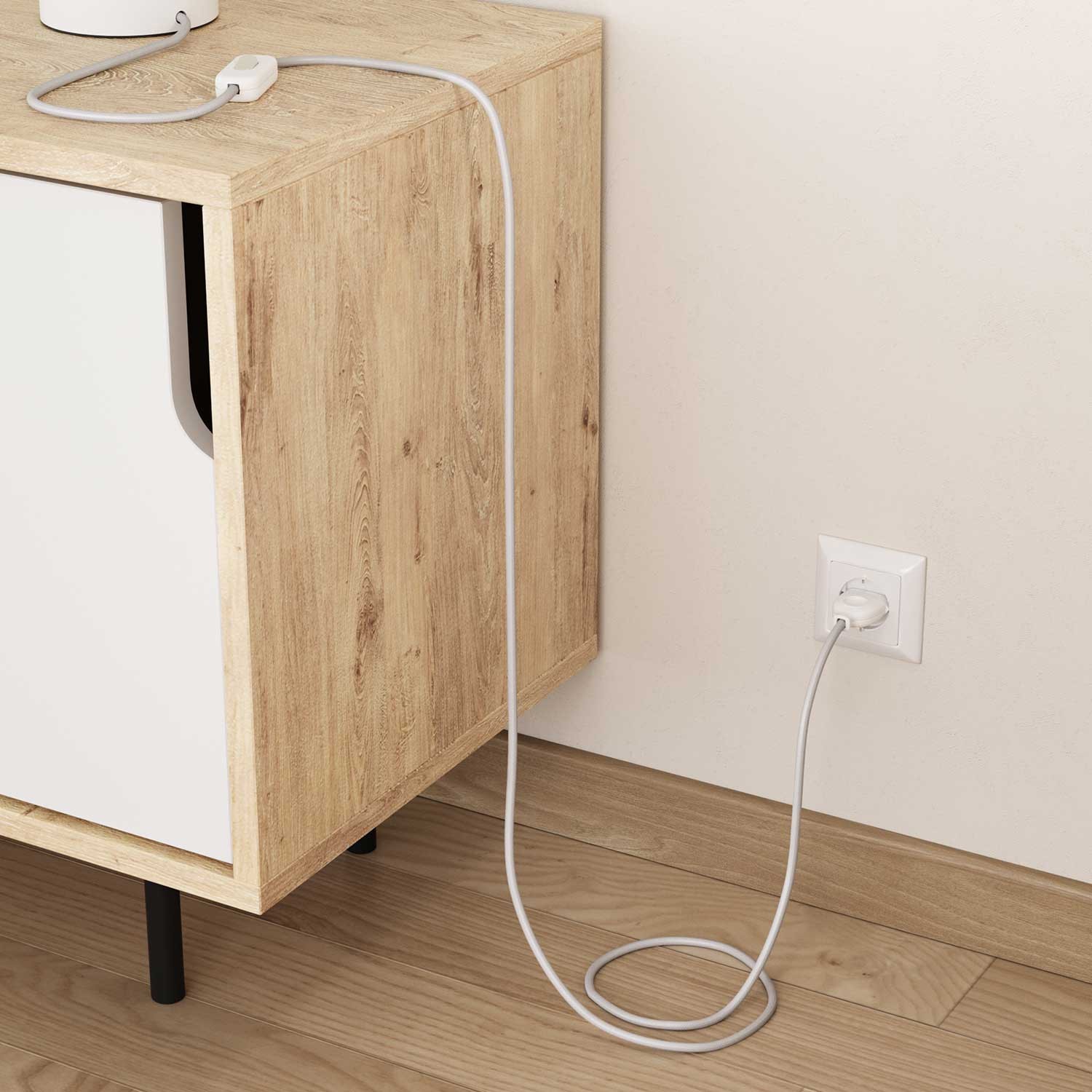Elektrisches Kabel rund überzogen mit Textil-Seideneffekt Einfarbig Weiß RM01