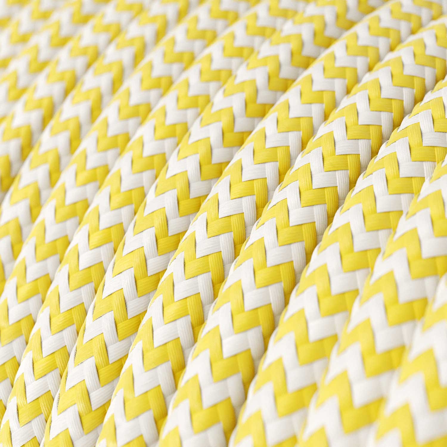 Fil Électrique Rond Gaine De Tissu De Couleur Effet Soie ZigZag Jaune RZ10