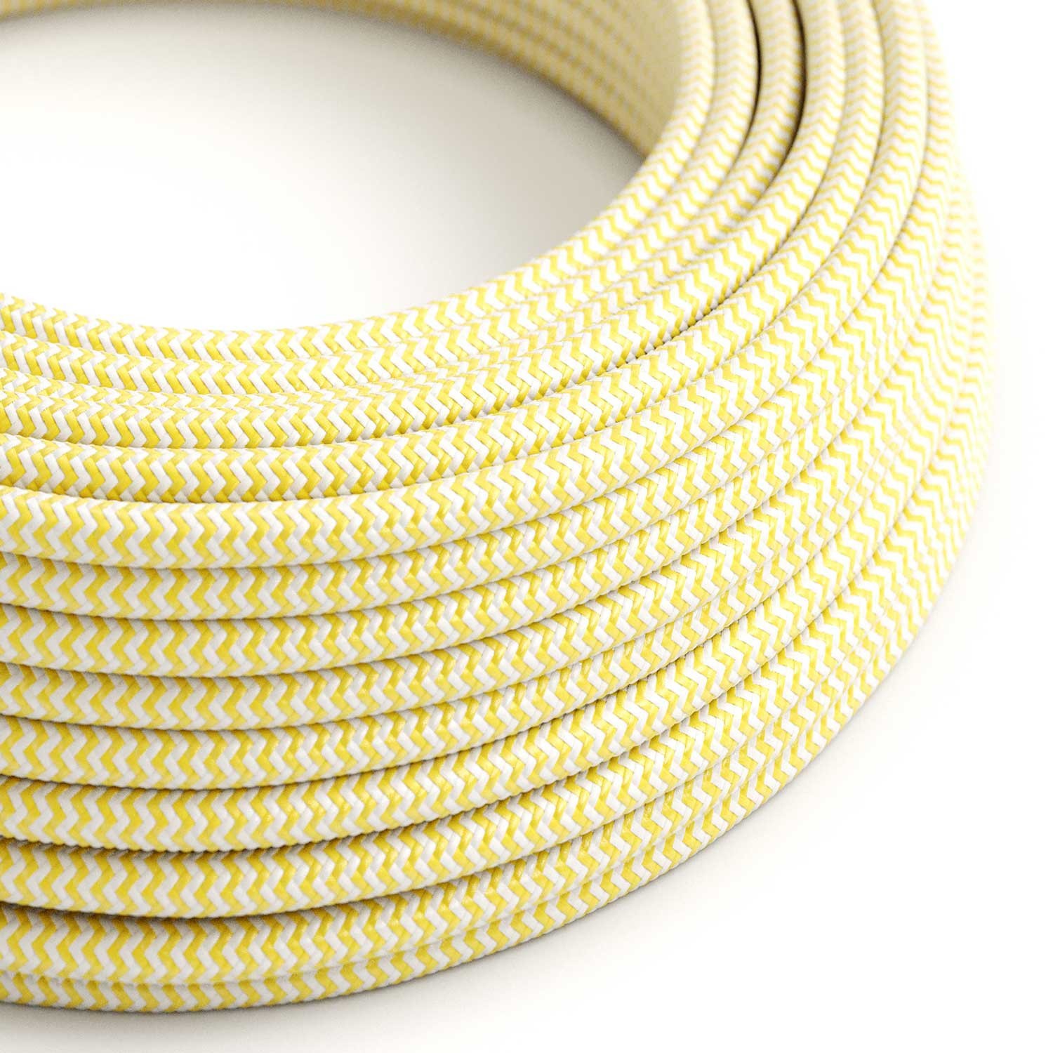 Fil Électrique Rond Gaine De Tissu De Couleur Effet Soie ZigZag Jaune RZ10