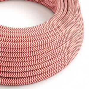 Elektrisches Kabel rund überzogen mit Textil-Seideneffekt Zick-Zack Rot RZ09
