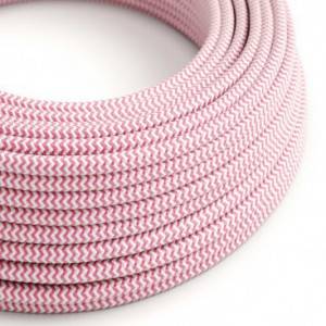 Fil Électrique Rond Gaine De Tissu De Couleur Effet Soie ZigZag Fuchsia RZ08