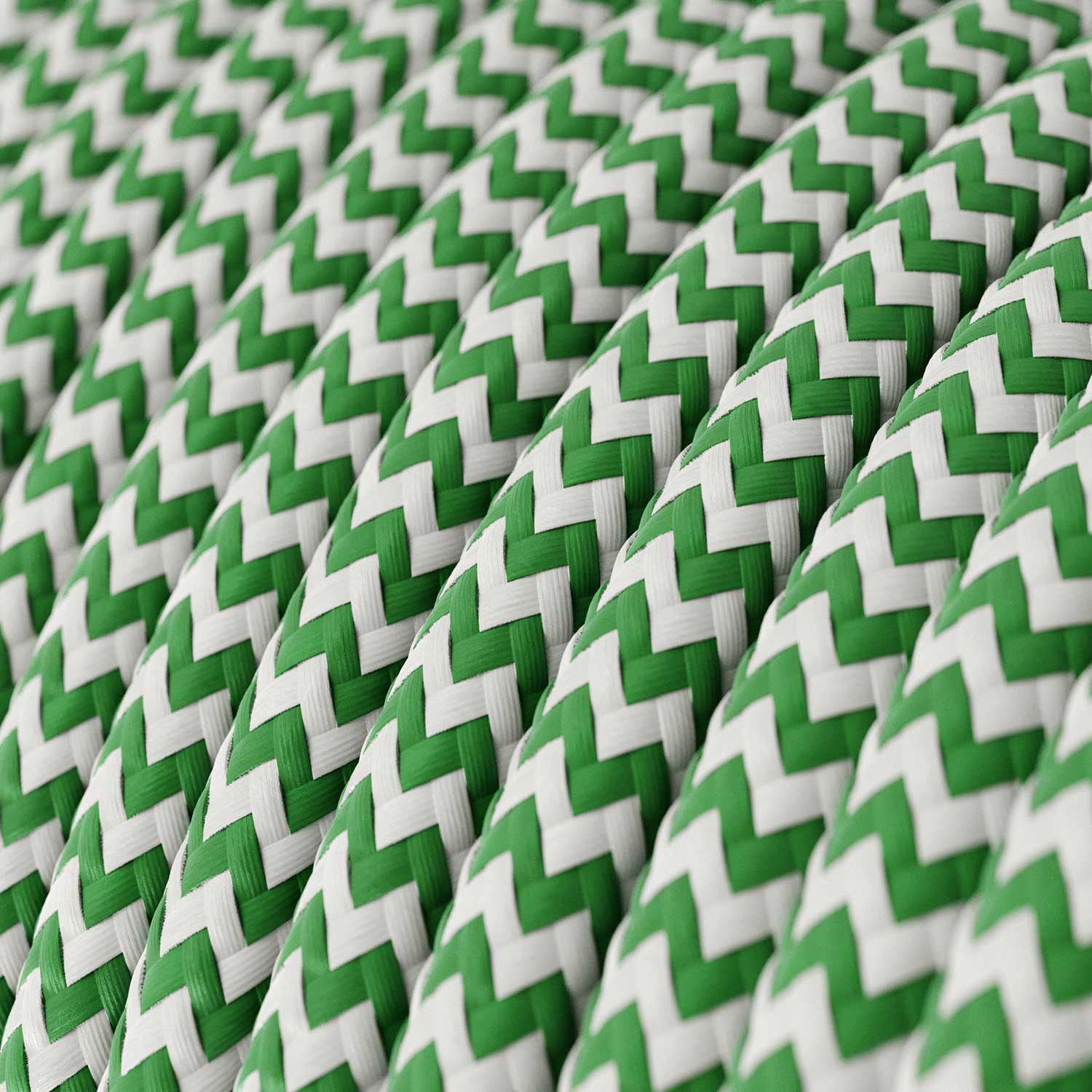 Fil Électrique Rond Gaine De Tissu De Couleur Effet Soie ZigZag Vert RZ06