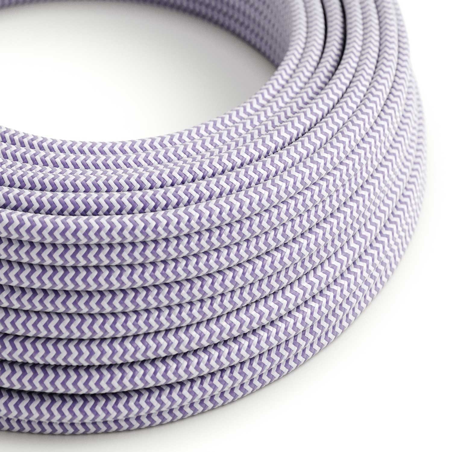 Fil Électrique Rond Gaine De Tissu De Couleur Effet Soie ZigZag Lilas RZ07