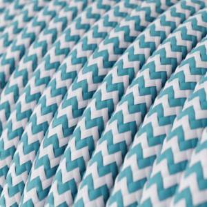 Fil Électrique Rond Gaine De Tissu De Couleur Effet Soie ZigZag Cyan RZ11