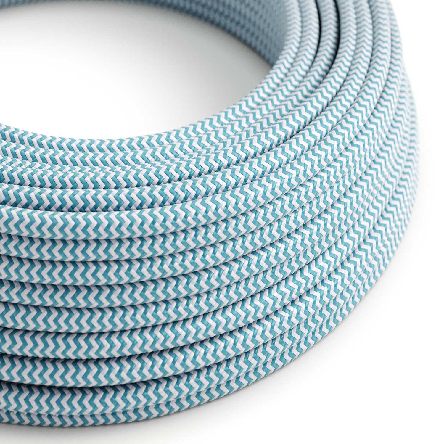 Fil Électrique Rond Gaine De Tissu De Couleur Effet Soie ZigZag Cyan RZ11